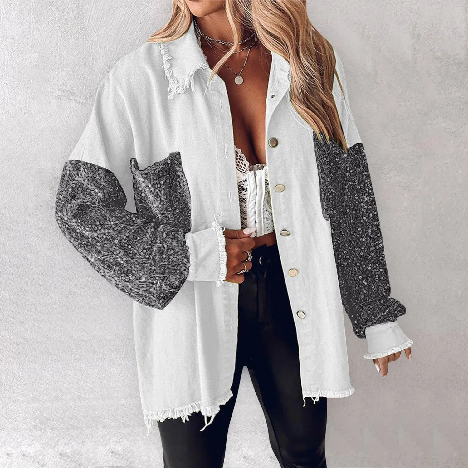 Женская куртка с длинным рукавом Cargidan Y2K Streetwear, bianco — фото 2