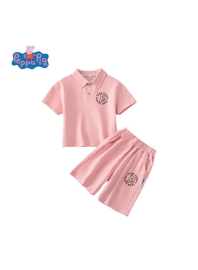 Комплект шорт и футболки с коротким рукавом и поло-воротником Peppa Pig, розовый — фото 2