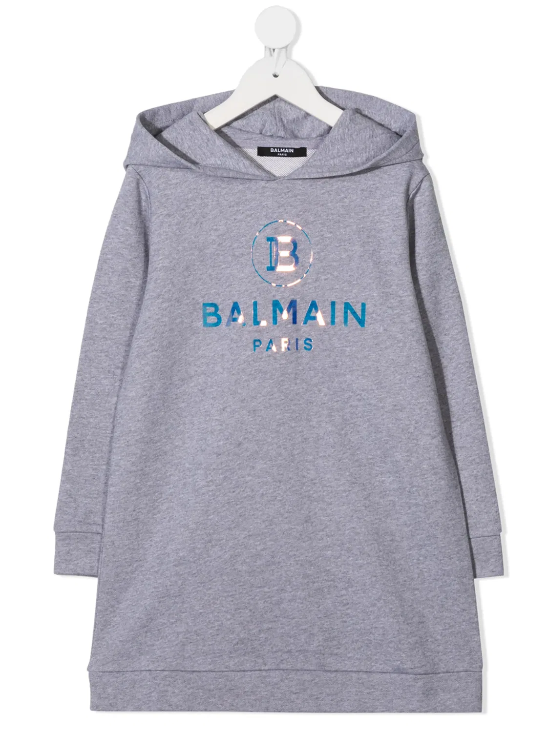 Платье с капюшоном и логотипом Balmain, серый