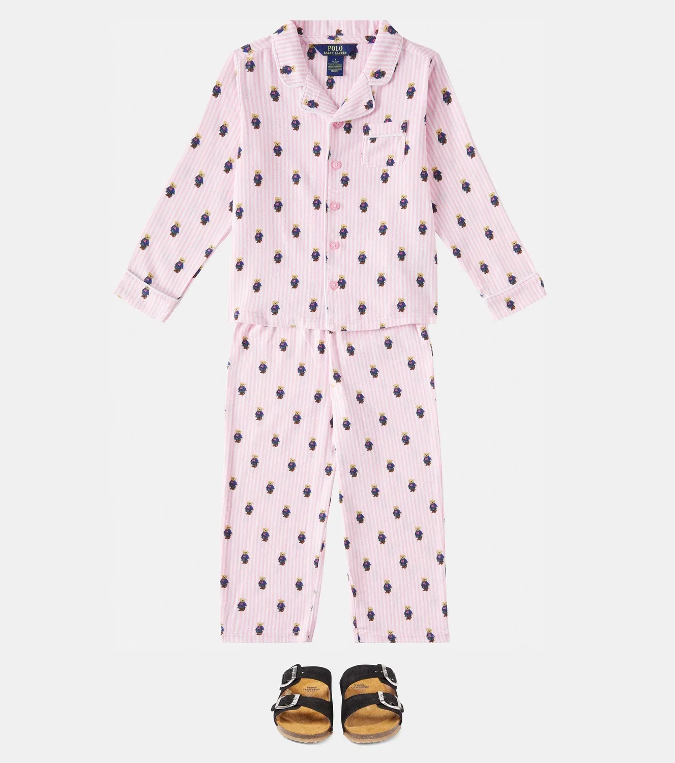 Комплект пижам из хлопковой фланели с длинным рукавом Polo Ralph Lauren Kids, розовый — фото 2