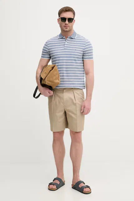 Поло с добавлением льна модель Polo męskie Tommy Hilfiger, синий — фото 2