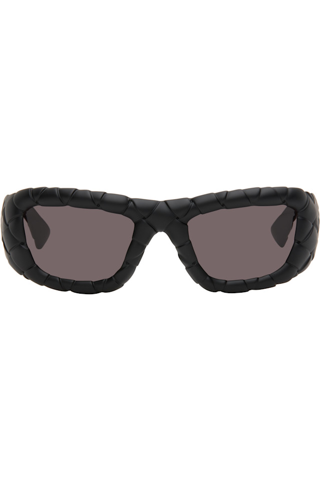

Bottega Veneta Черные прямоугольные солнцезащитные очки с плетением «интреччиато»
