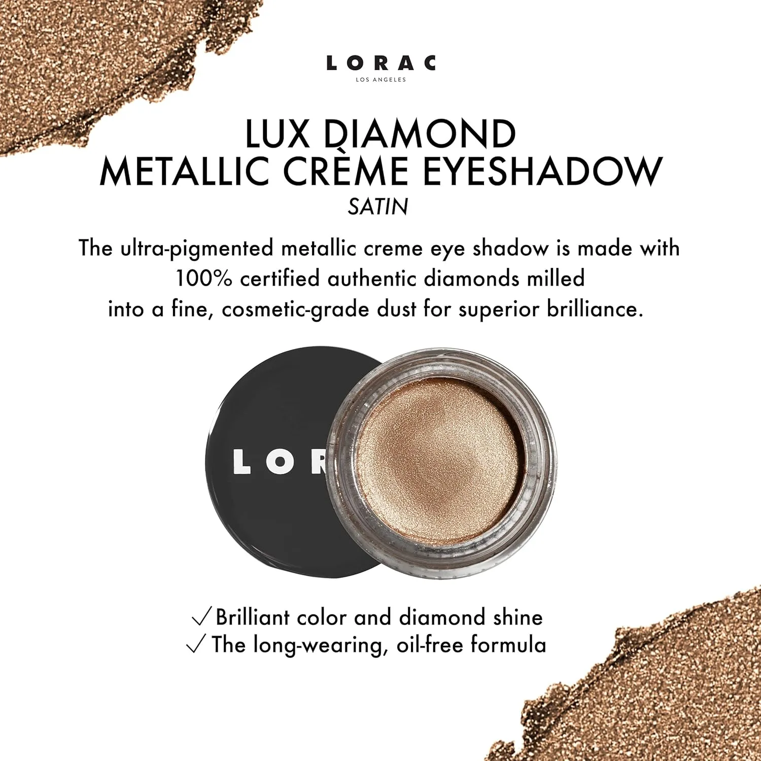 Тени для век LORAC Lux Diamond Crème | Металлические мерцающие тени для век | Коричневый замшевый (2 шт.), Suede — фото 2