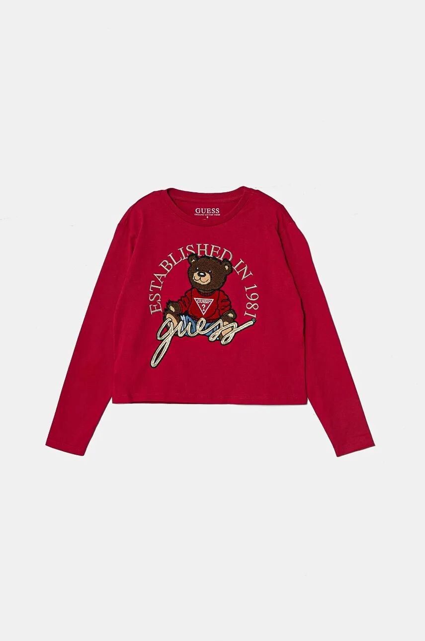 

Хлопковая рубашка Guess с длинными рукавами для мальчиков и девочек, розовый