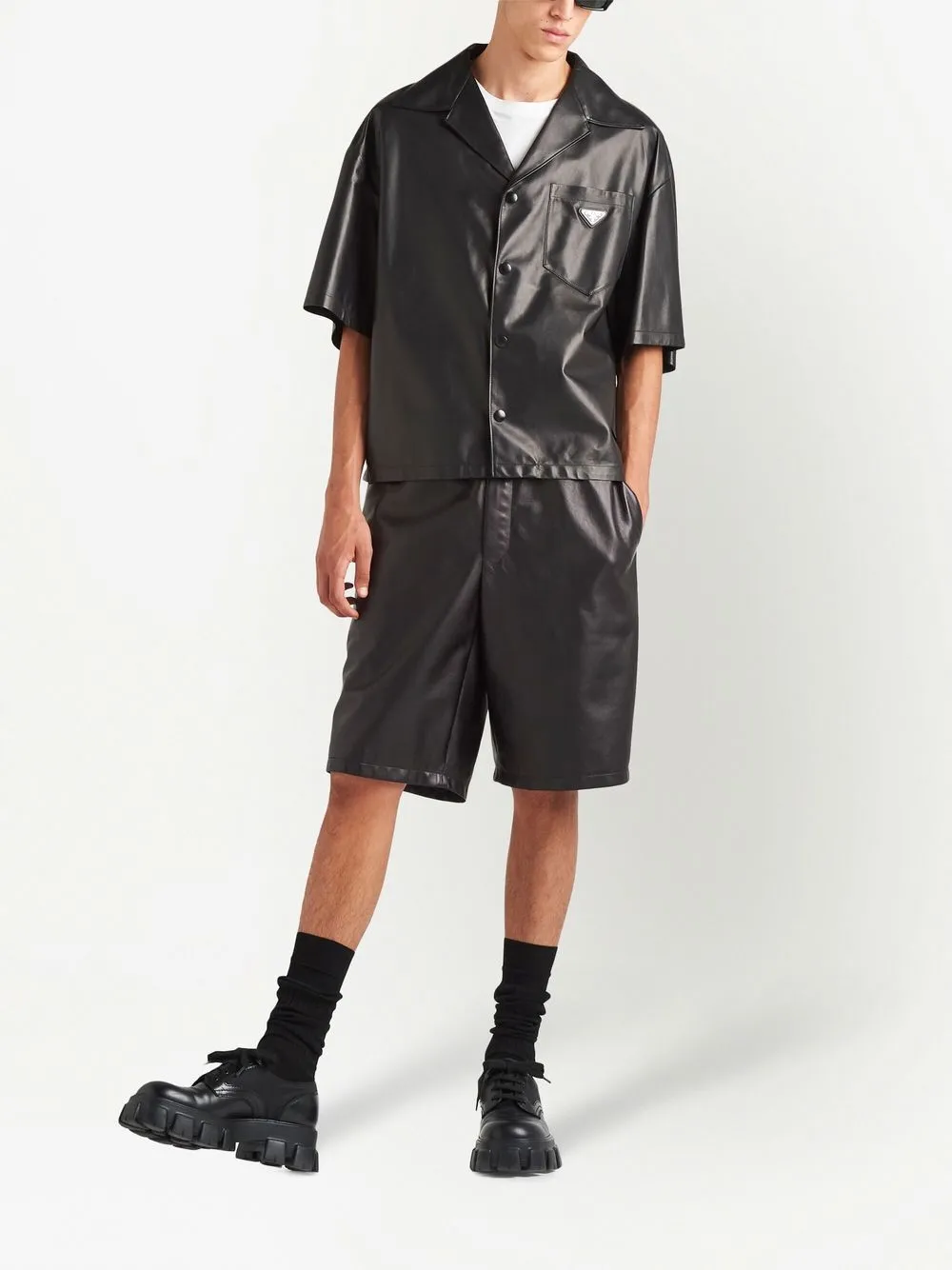 Рубашка Prada Nappa Leather Bowling, черный