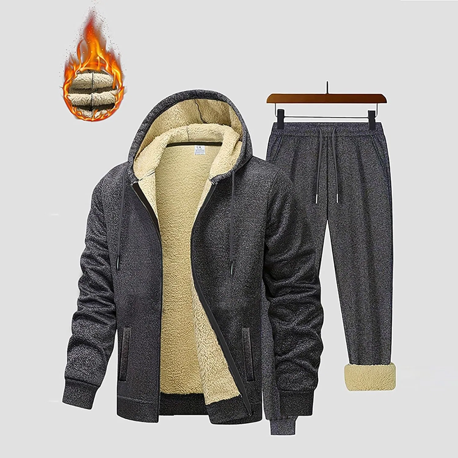 Спортивный костюм мужской, флис, с капюшоном, серый — фото 2