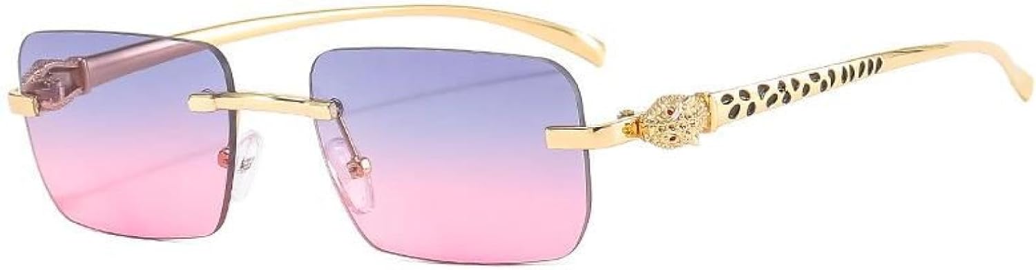 

Винтажные солнцезащитные очки без оправы, маленькие, для женщин и мужчин, роскошные, для путешествий и вождения, с металлическим рисунком в виде головы леопарда TVTBBVV, Gray Pink