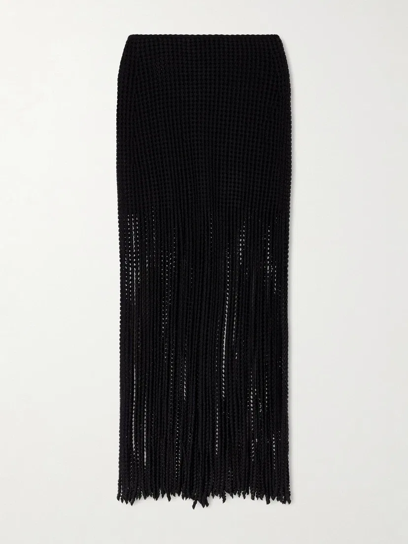 Вязаная юбка миди с бахромой Alaïa, черный