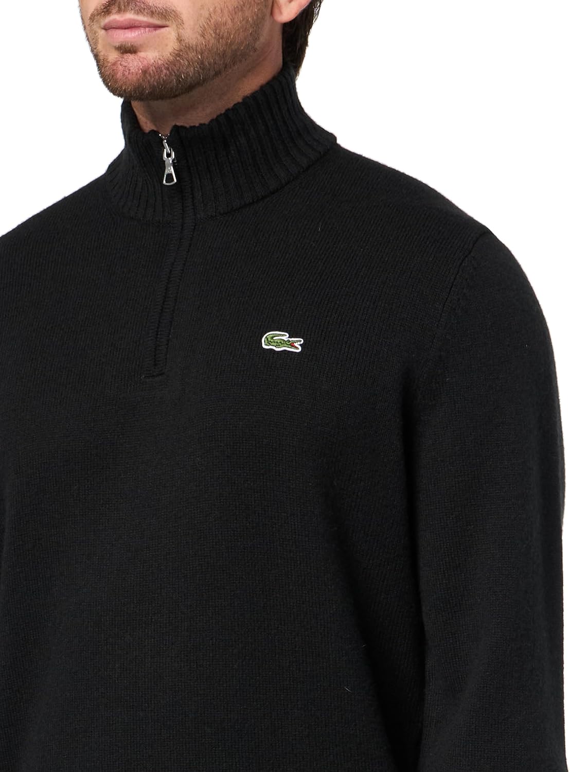 Lacoste мужской застегивающийся на молнию водолазный кардочесаный шерстяной свитер, Black — фото 3