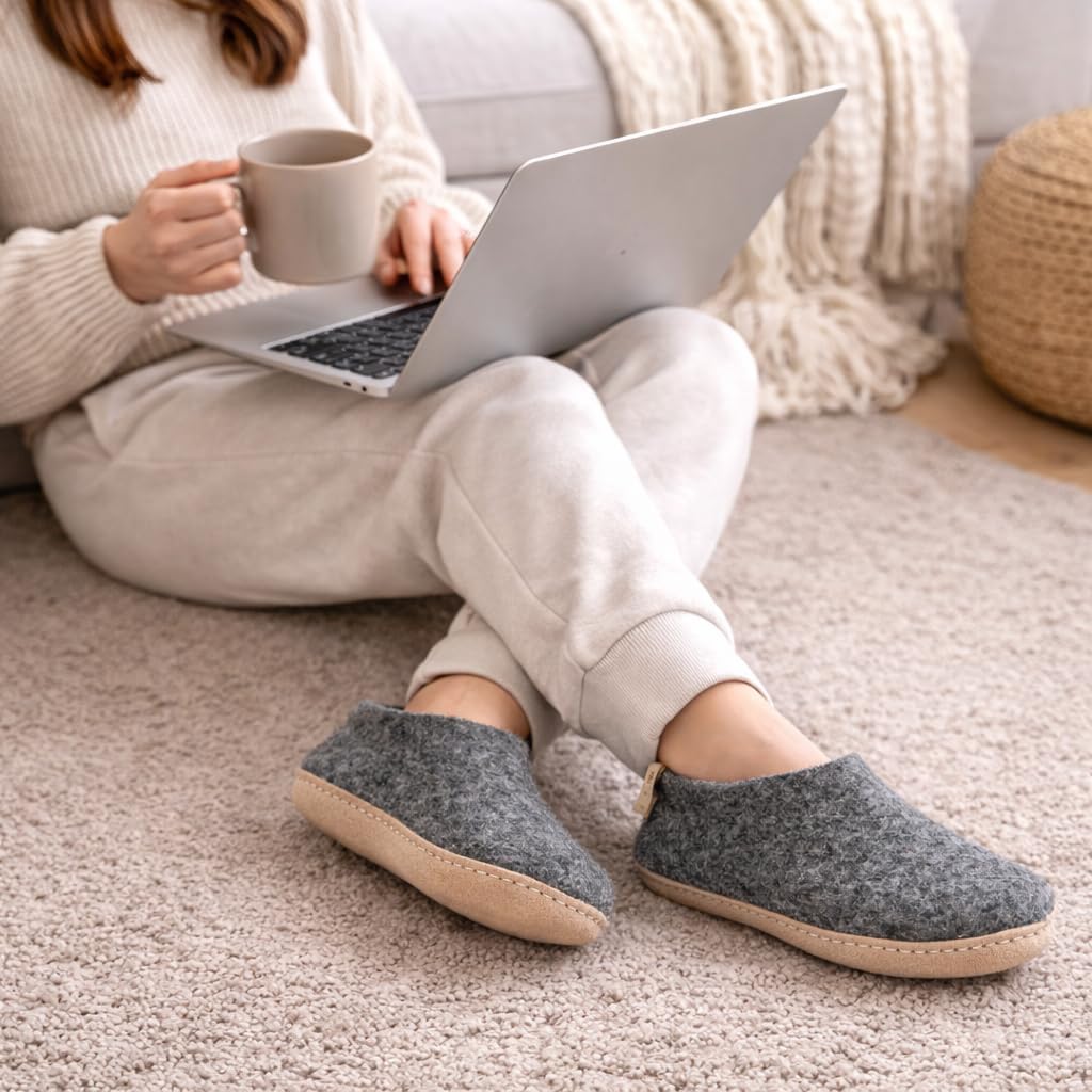 Тапочки Woolly из войлока с кожаной подошвой, Премиальная новозеландская шерсть, Ручная работа по итальянскому дизайну, Мягкие, дышащие и без запаха Woolly'S, серый/угольный — фото 2