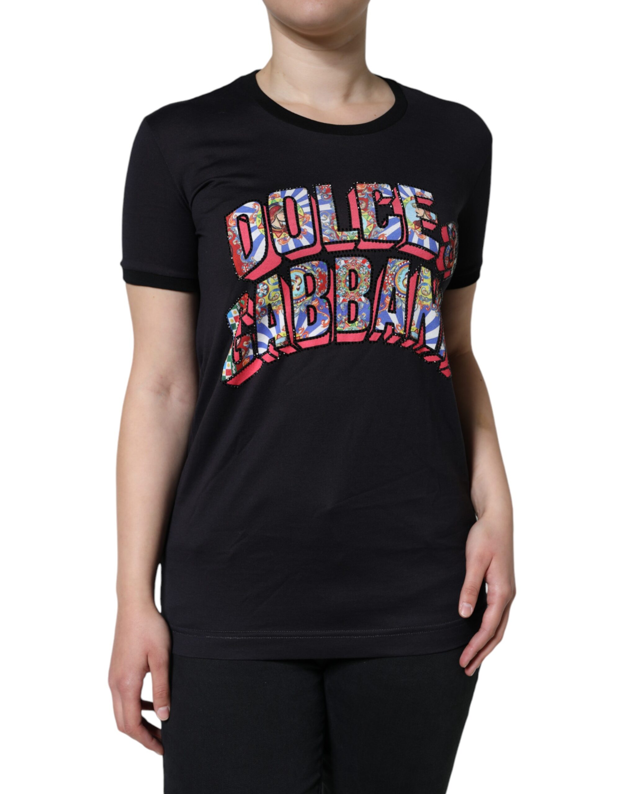 

Черная хлопковая футболка с круглым вырезом и принтом логотипа Dolce & Gabbana