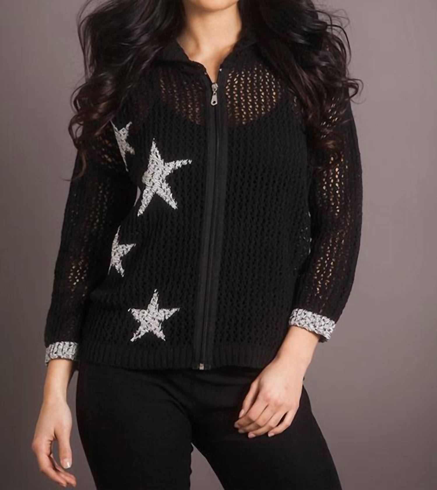 

Толстовка с капюшоном Crochet Star Crew на молнии в цвете Black Frost french kyss