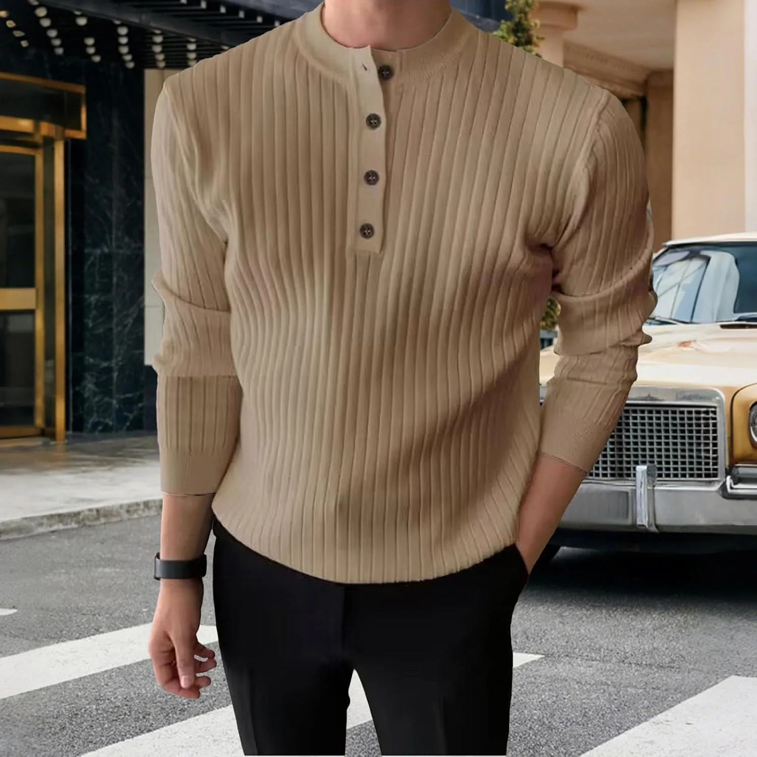 Мужская рубашка с длинными рукавами, легкий трикотажный пуловер, Casual, Slim Fit — фото 4