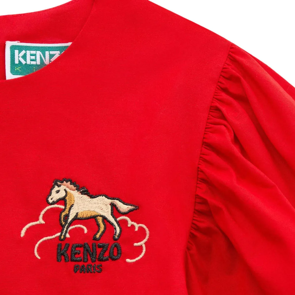 Детское платье с круглым вырезом горловины средней длины KENZO, красный — фото 4