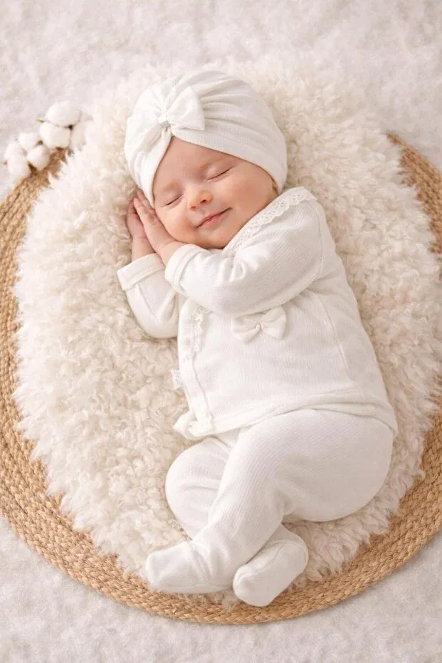 Детский комплект боди для новорожденных хлопковый Scalloped bowknot natural luxury Bys Baby Fashion, White — фото 3
