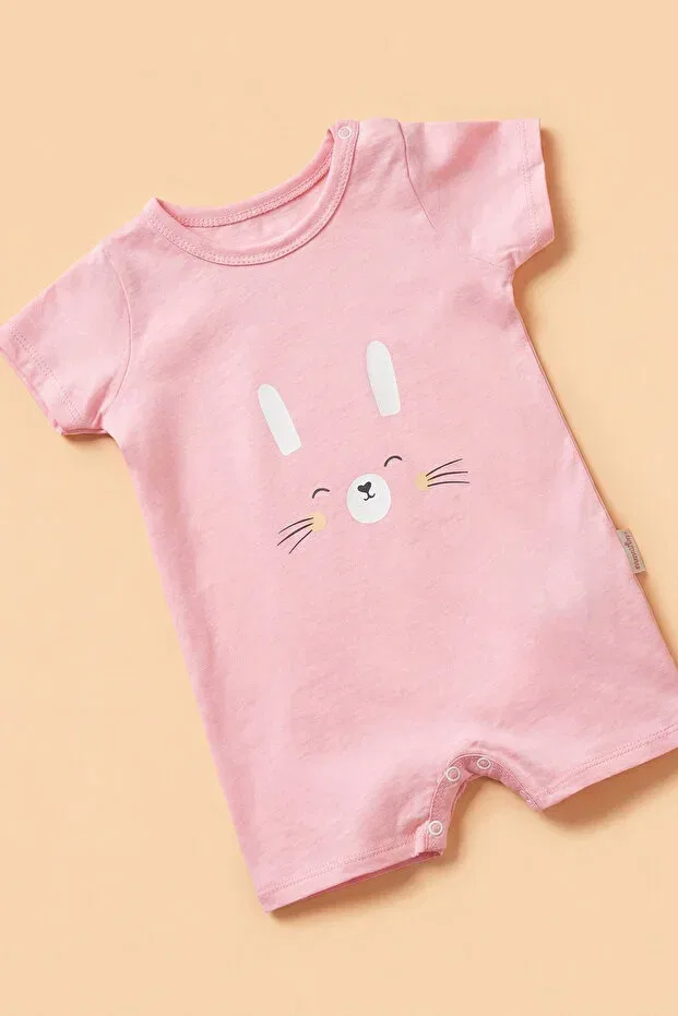 Детский комбинезон для девочек хлопковый Tuabella, Pink Short Jumpsuit With Animal Print — фото 3