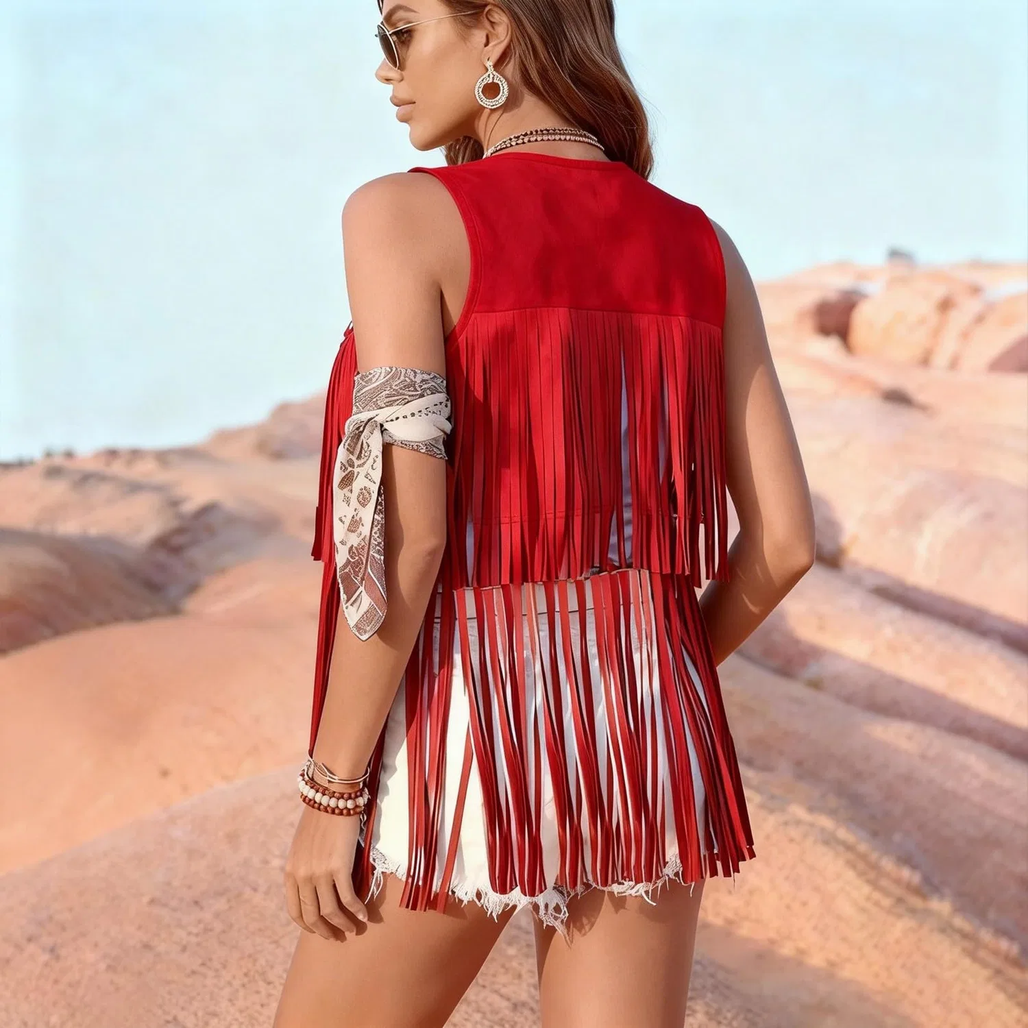 Женская жилетка без рукавов с принтом Cowgirl Vest, Rosso — фото 3