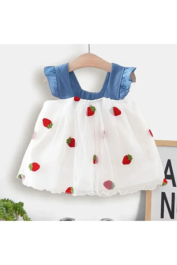 Детское платье для девочек с принтом Strawberry White Red Denim Tutu Tutu Skirt Cute Baby Girl Dress Eid Darko, White Red — фото 2
