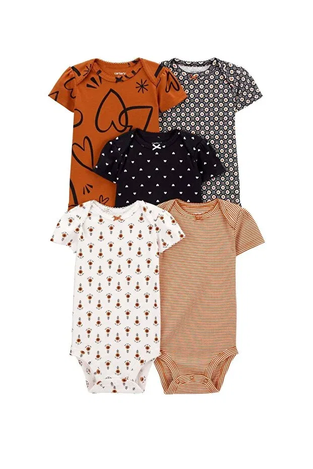 Детское боди для девочек с коротким рукавом 5-предметный набор Carter'S, Multicolor