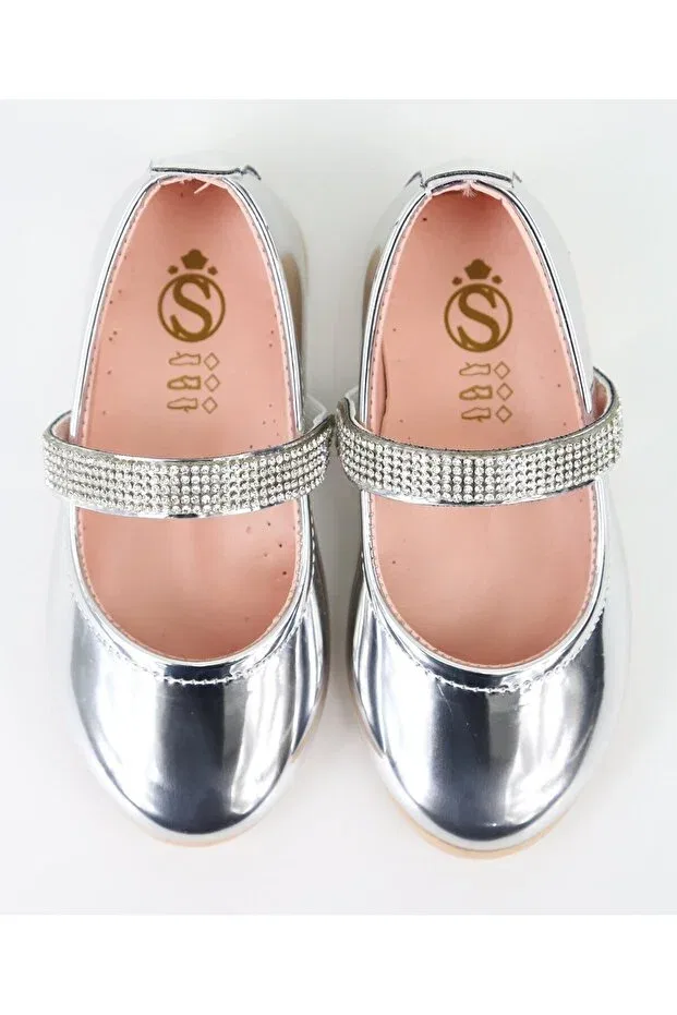 Детские балетки для девочек из искусственной кожи Shimmering metallic girls' ballerinas - pink and silver Sirri, Silver — фото 4