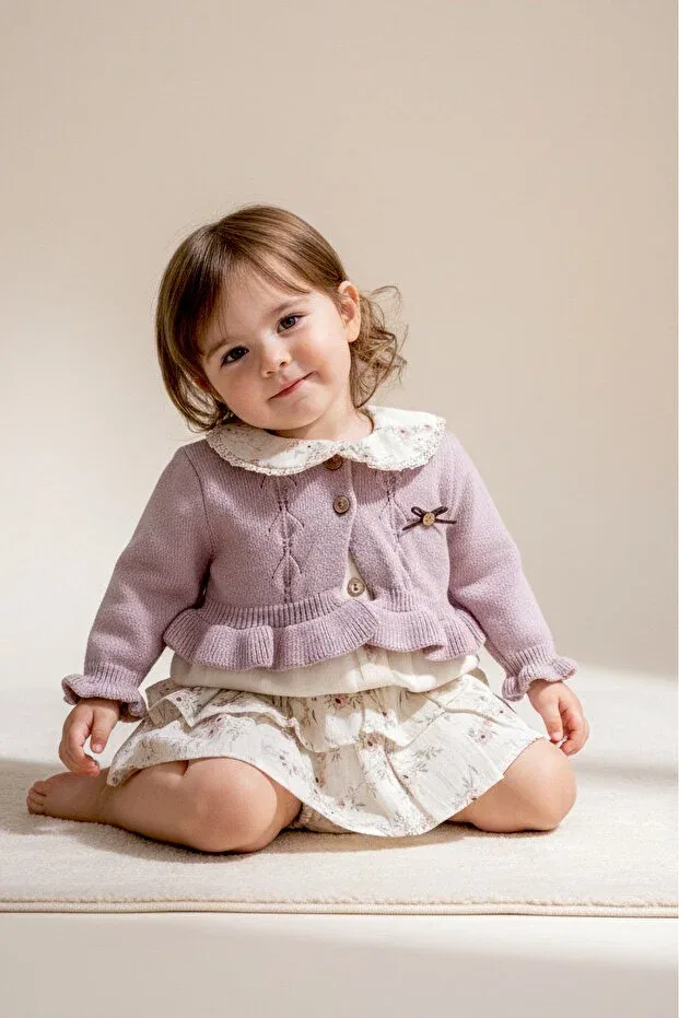 Детский комбинезон-платье для девочек хлопковый Floral muslin 3-piece Babymod, Dried Rose — фото 4