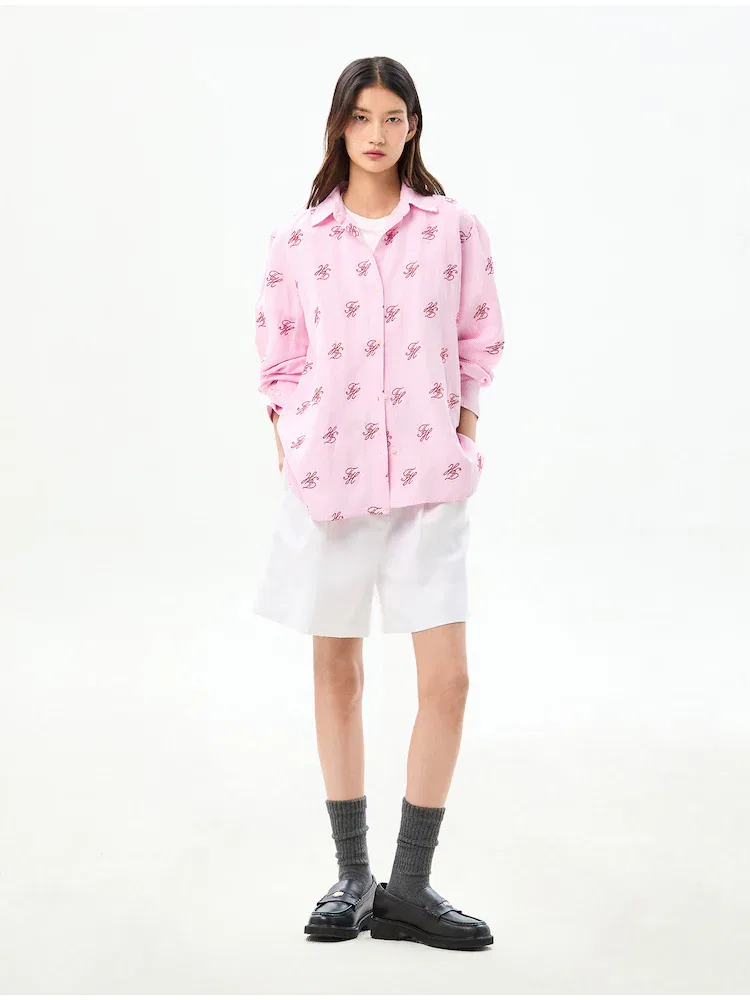 Рубашка свободного кроя из льна с логотипом TOMMY HILFIGER, Light Pink — фото 2