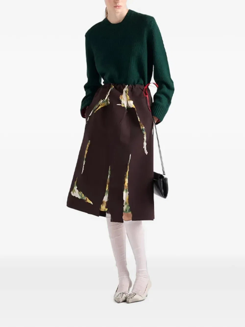 Юбка из бондированного габардина с эффектом деворе Prada, коричневый — фото 2