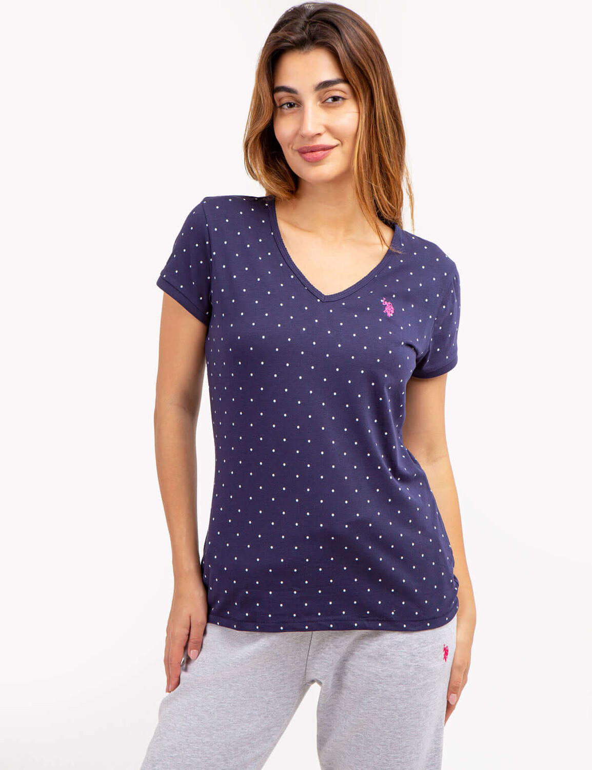 

Футболка U.S. Polo Assn. Dot V-Neck, темно-синий/розовый