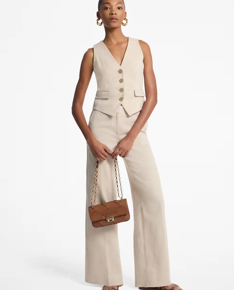 

Женские широкие брюки из льна и хлопка Michael Michael Kors, бежевый