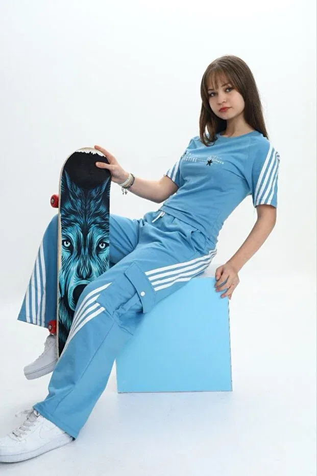 Детский спортивный комплект для девочек с принтом Asortik Kids, Turquoise — фото 4