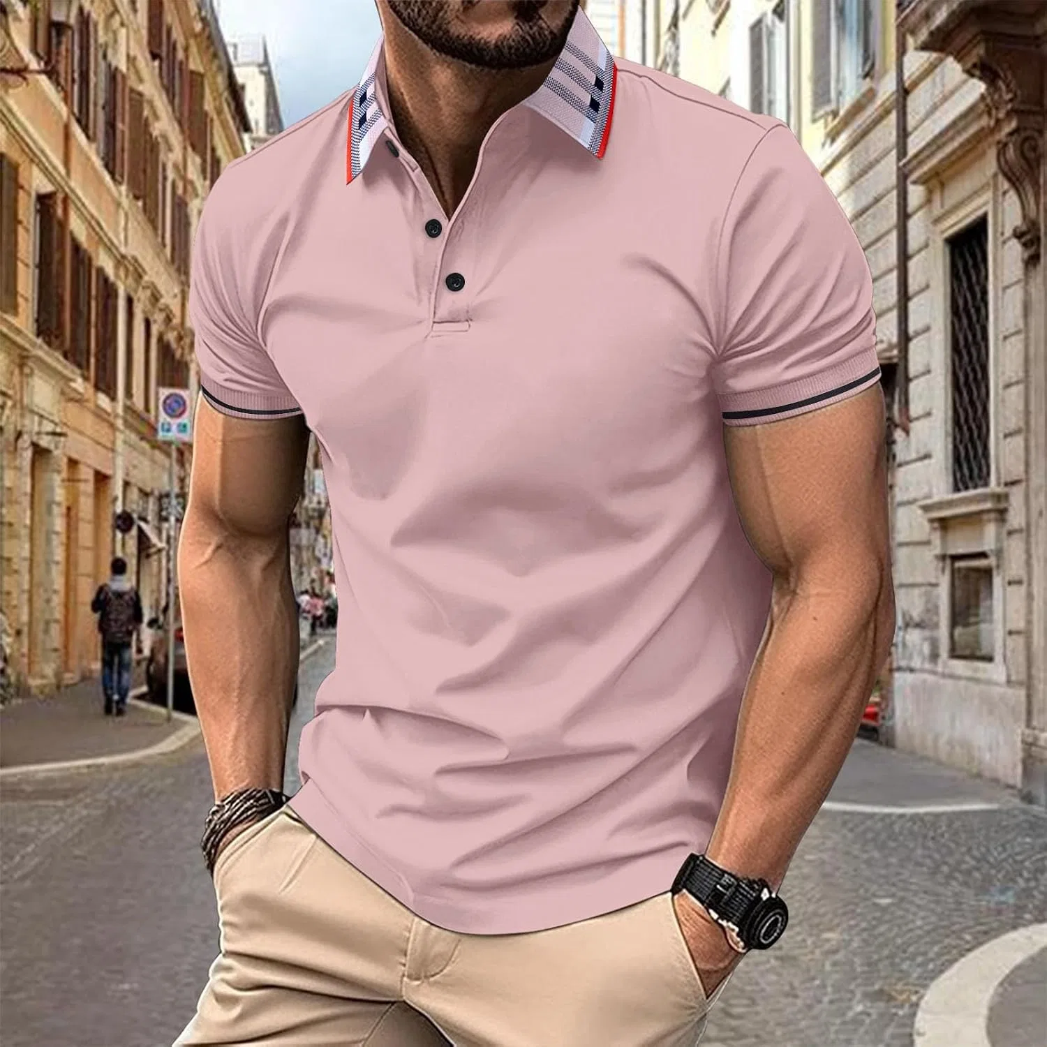 Мужская спортивная рубашка поло с коротким рукавом, Quick Dry, Striped, Black — фото 2
