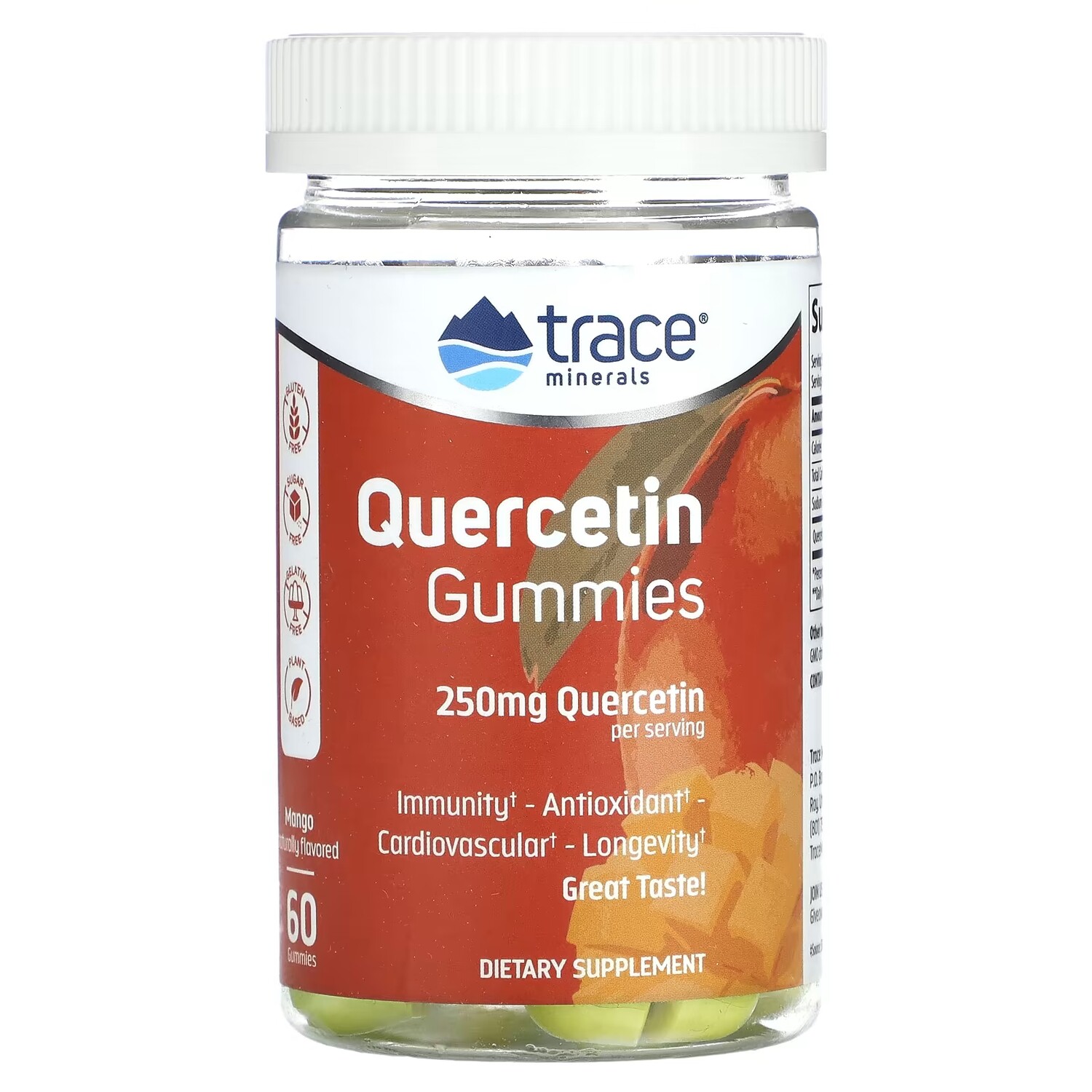 

Добавка Trace Minerals Quercetin Gummies Mango 250 мг, 60 жевательных конфет