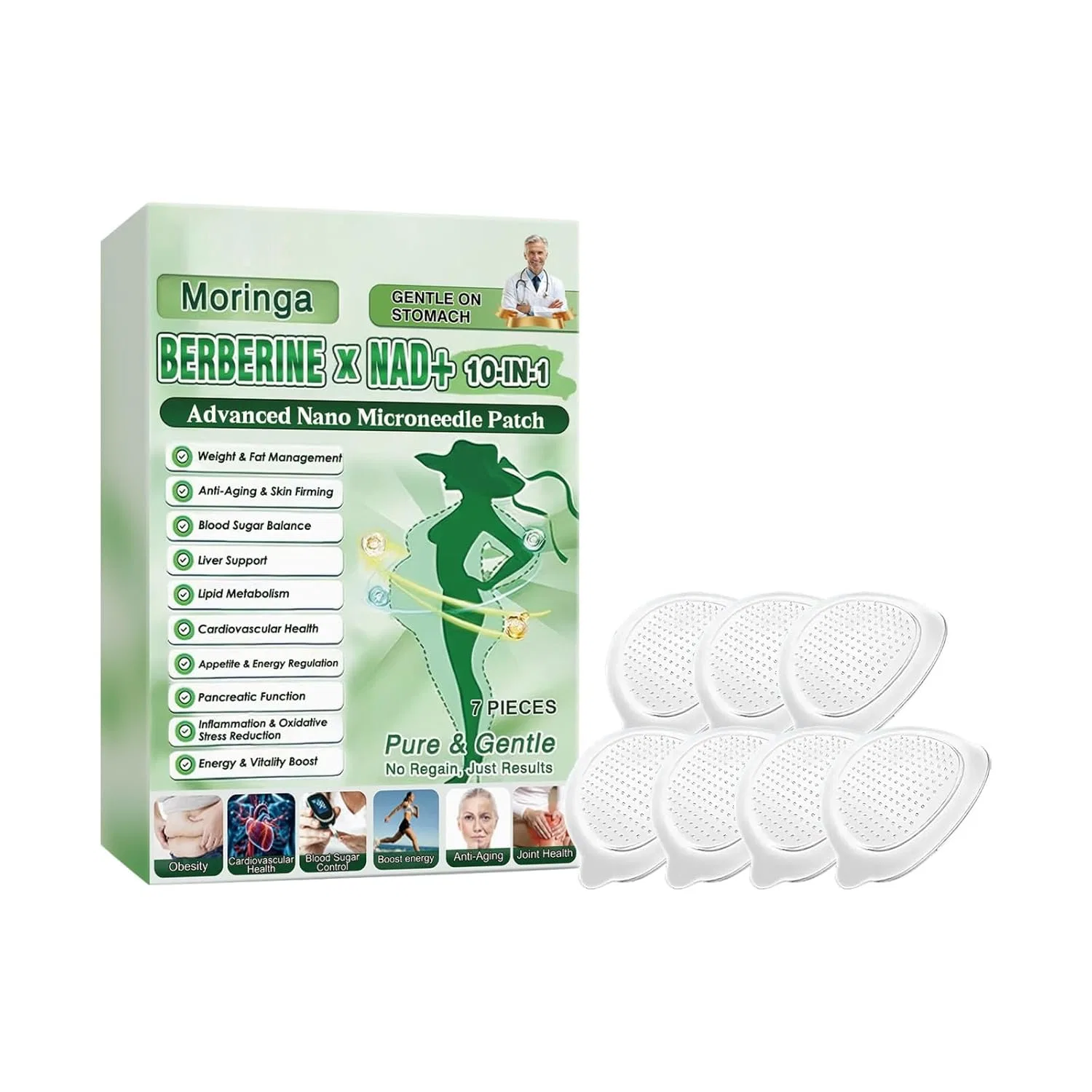 Микроигольчатый пластырь с Морингой для тела и ног, 7 шт, Shungong