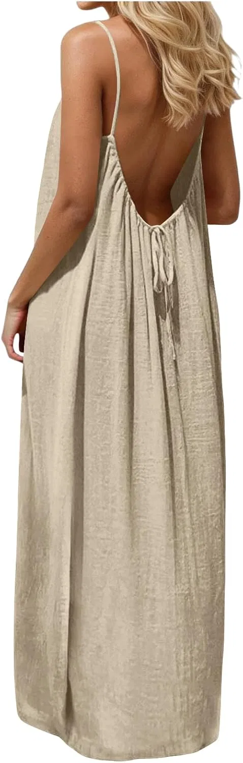 Женское летнее платье на бретелях, Beige