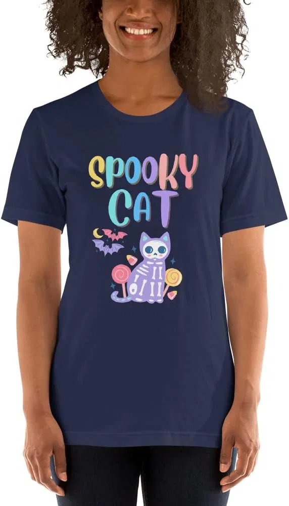 Мужская футболка с принтом Spooky Cat 3001, Navy