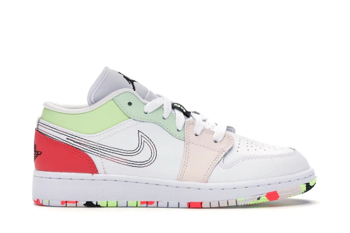 Детские кроссовки Lifestyle с длинным рукавом Jordan 1 Low Jordan, White/Ember Glow-Barely Volt-Black