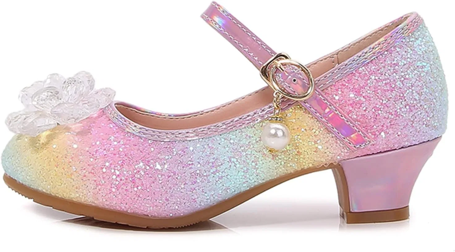 Детские туфли для девочек с блестками и стразами Mary Jane Princess Shoes, Pink — фото 4
