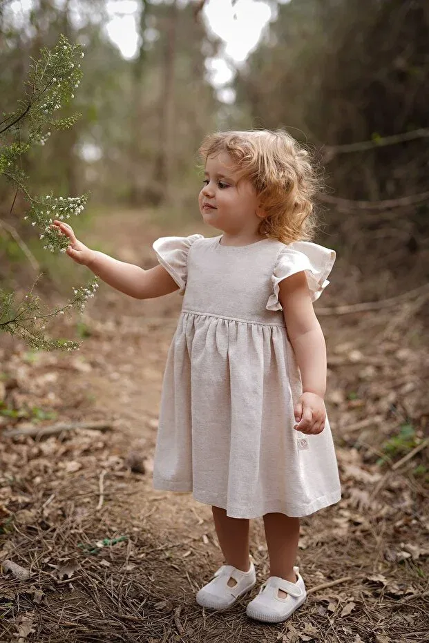 Детское платье для девочек хлопковое Organic Cotton Linen Girl's Dress Mells Baby, Natural Linen