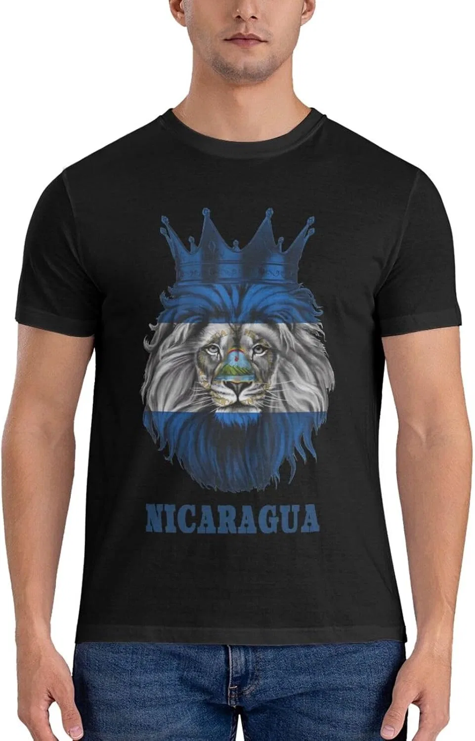 Мужская футболка с принтом King Lion Nicaragua Flag Cotton, King Lion Nicaragua Flag — фото 4