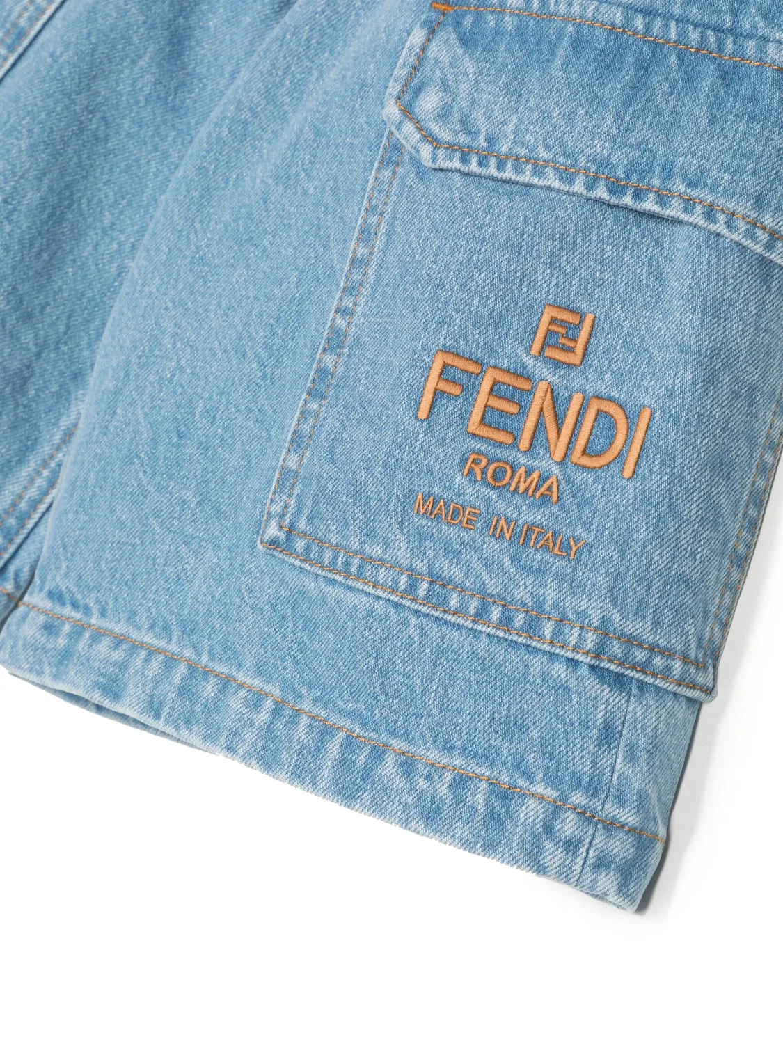Шорты из денима с вышивкой логотипа FENDI, голубой — фото 2