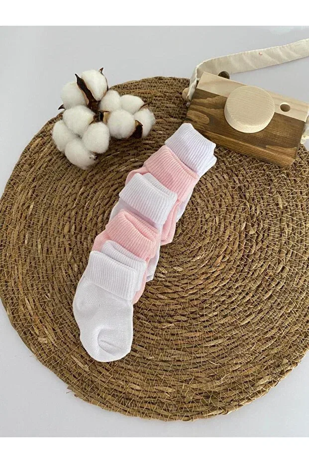 Детский набор носков для новорожденных Organic cotton unisex 5-piece premium newborn baby socks Glory Baby, White-Pink — фото 2