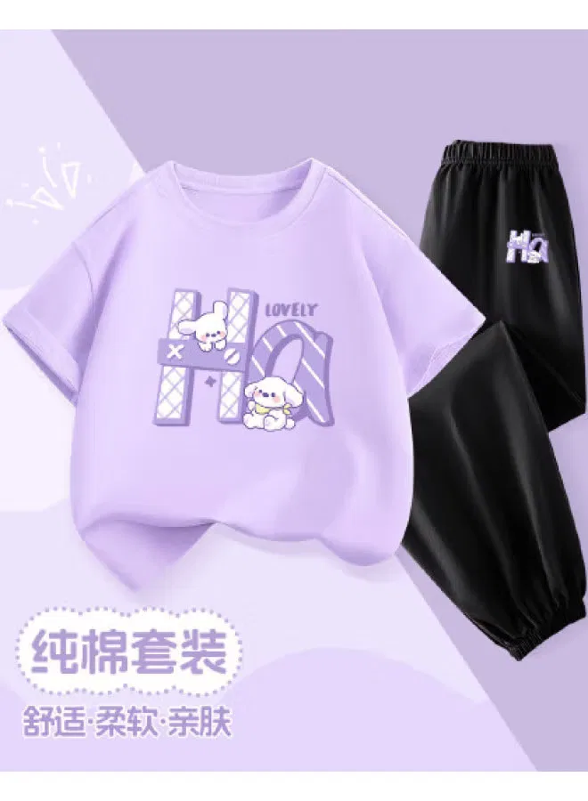 Комплект детский с принтом из хлопка 2 предмета 2025 Jeanswest, фиолетовый