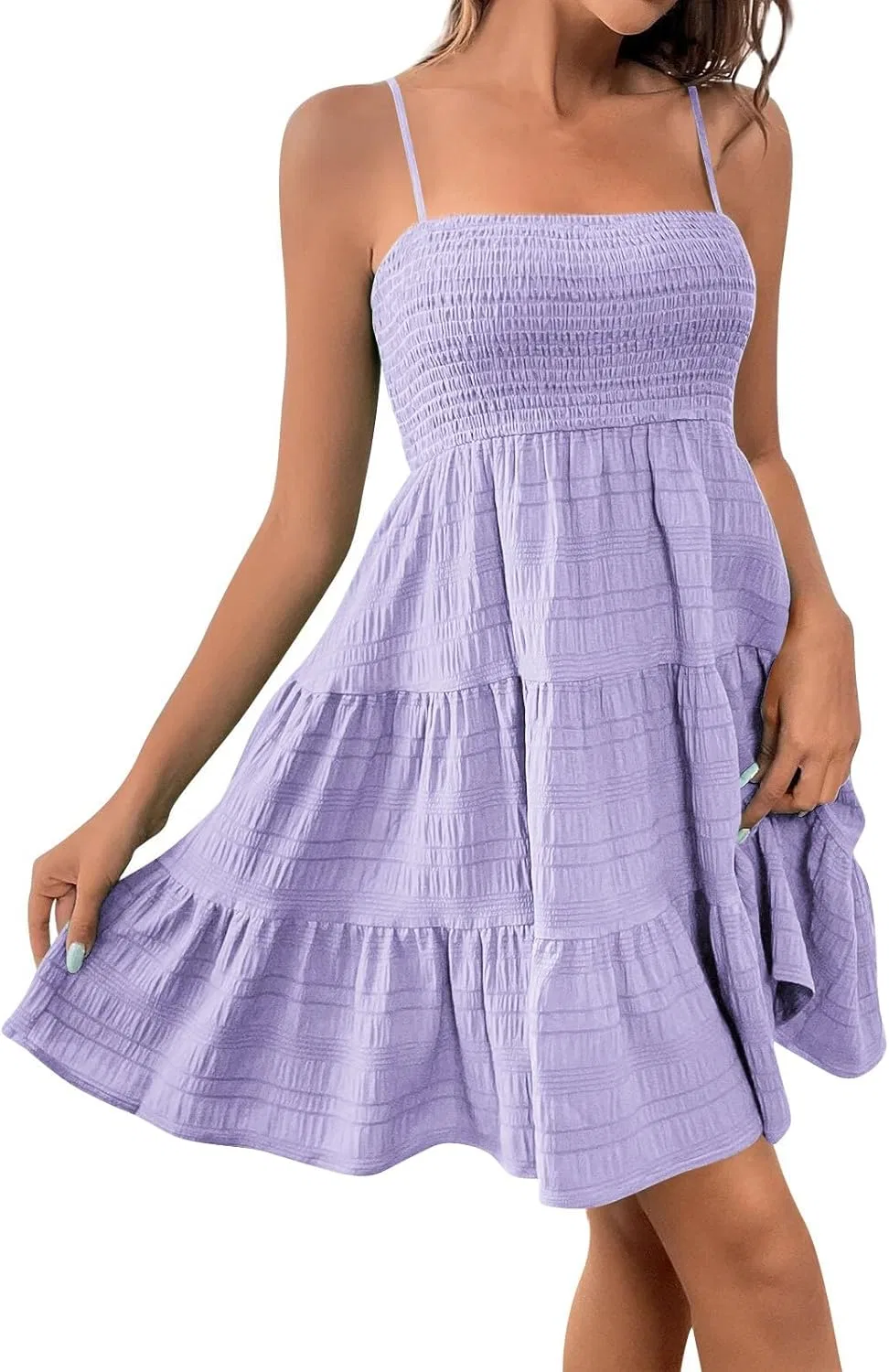 Женское летнее мини-платье на бретелях с квадратным вырезом Smocked, Purple — фото 2