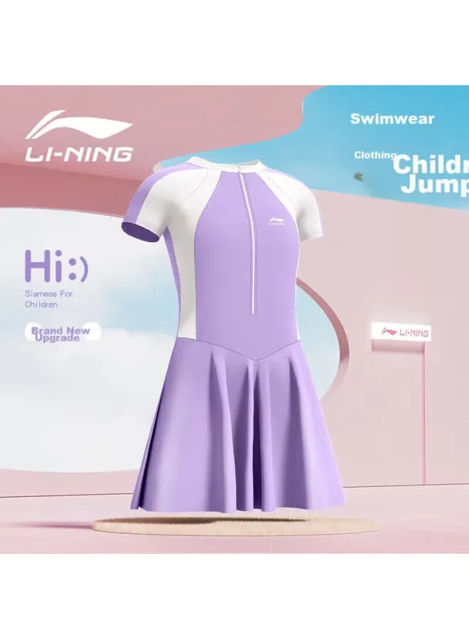 Купальник детский слитный с принтом для девочек 7145 Li-Ning, фиолетово-розовый