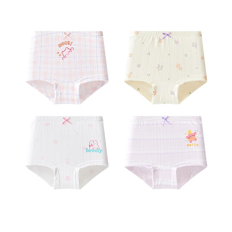 Детские трусы для девочек с принтом 4 шт Red bean, Pink White Apricot Light Purple