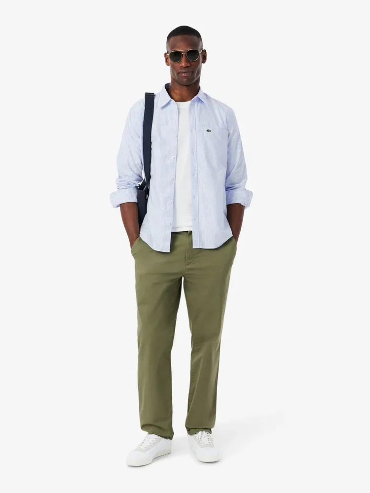 Рубашка с длинным рукавом оксфорд полосатая LACOSTE, Sky Blue — фото 4