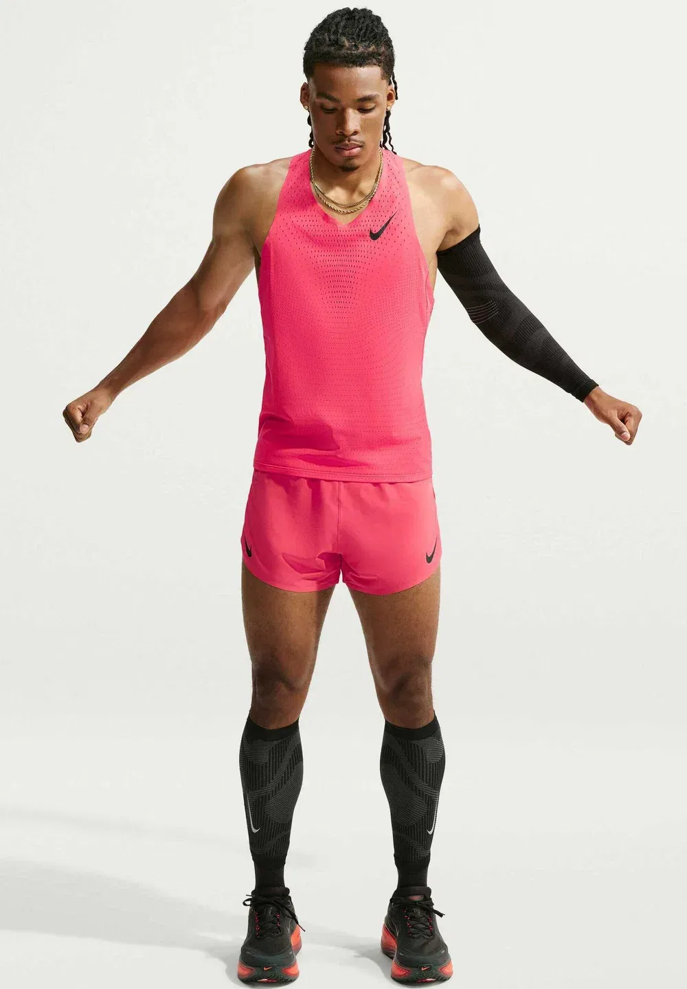 M nk dfadv aroswft singlet - top Nike Performance, Fusion Red Black — фото 2