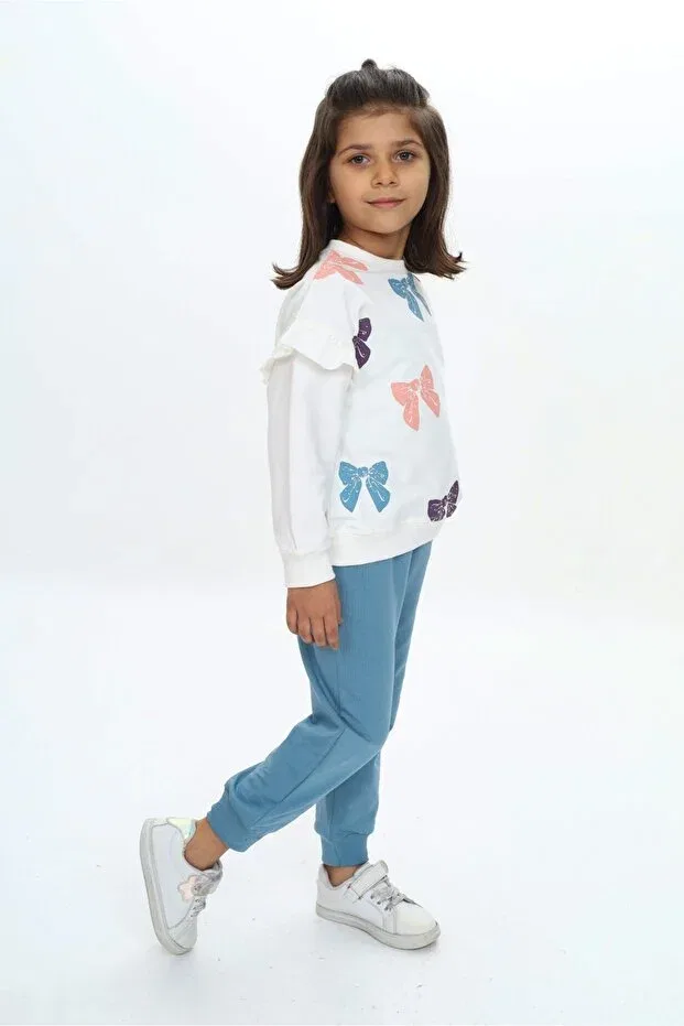 Детский спортивный комплект для девочек с принтом Bow Printed Toontoy, Blue — фото 2