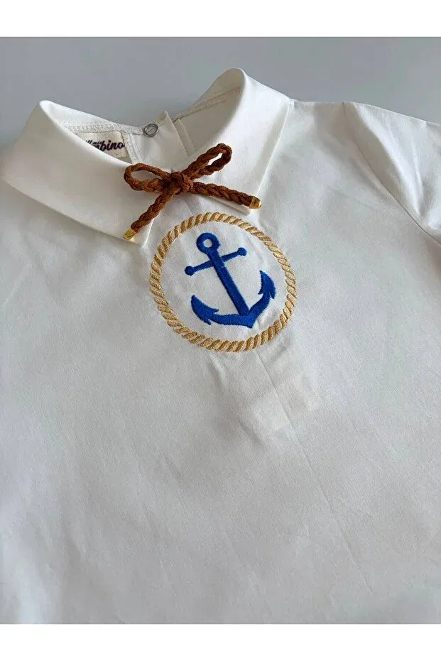 Детская рубашка для мальчиков хлопковая Anchor Embroidered Il Mio Bambino, Ecru — фото 2