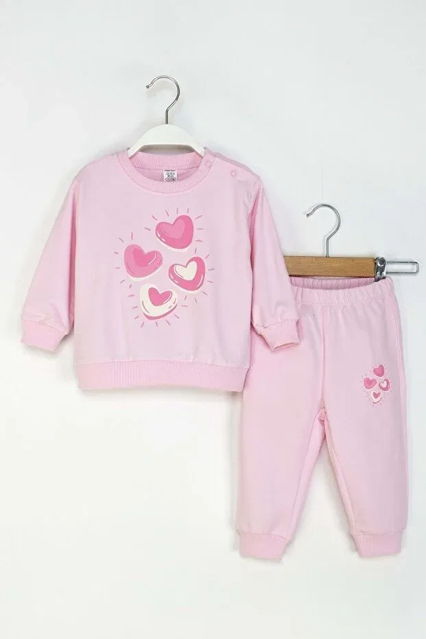 Детский комплект для девочек с принтом Heart Printed Tracksuit Set Ww Waka Waka Kids Store, Pink — фото 2